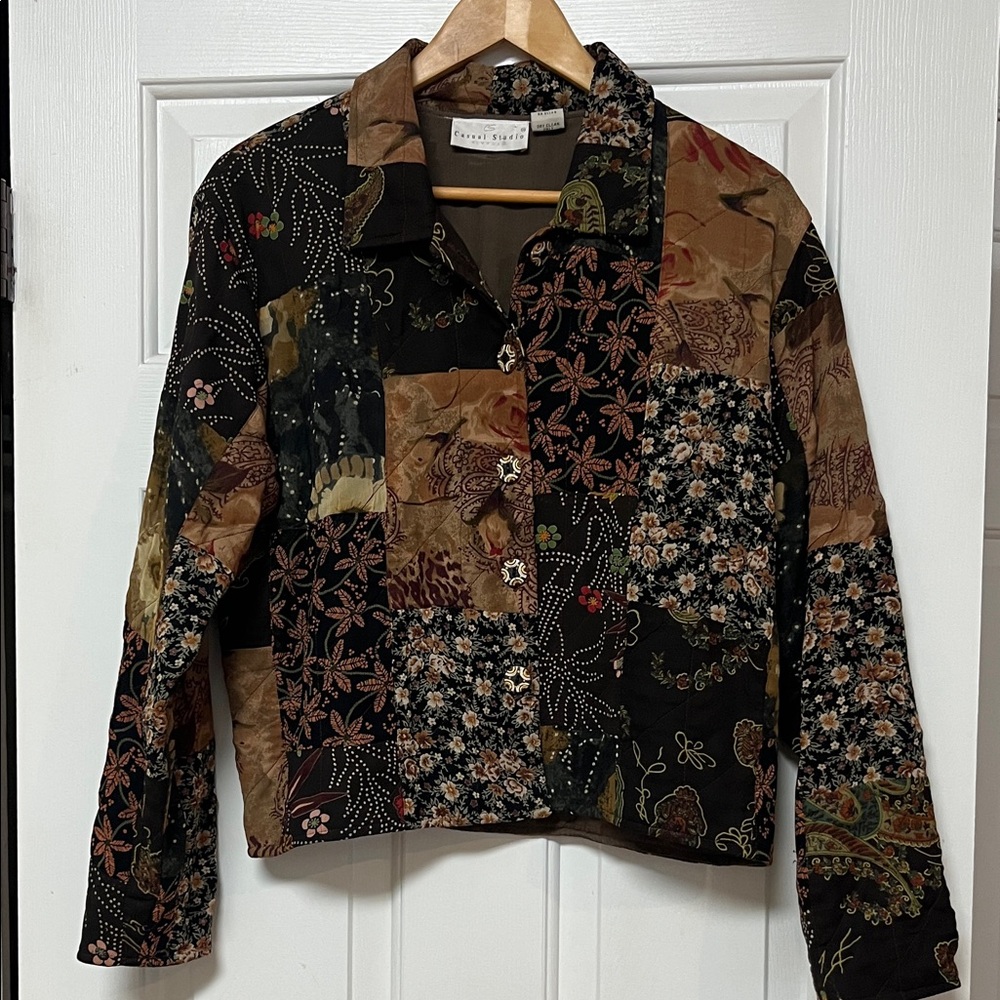 Vintage Casual Studio Patchwork Jacket Button Dow… - image 1